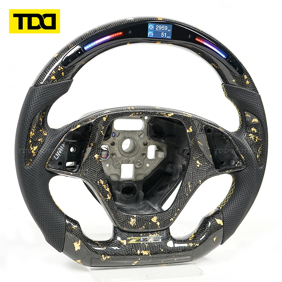 TDD Motors Customized LED Screen Data Display Steering Wheel for Chevrolet C7 Gold Forged Texture 100% Real Carbon Fiber