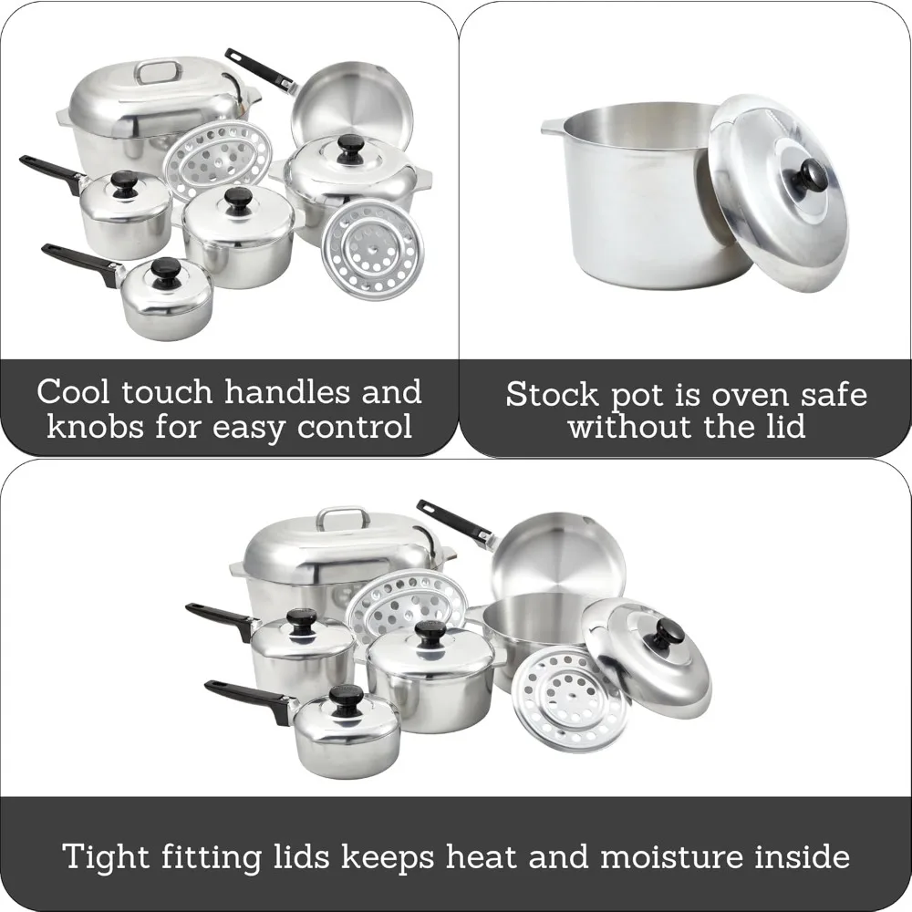 مجموعة أواني طهي كاجون من الألومنيوم المصبوب مكونة من 13 قطعة من الولايات المتحدة الأمريكية، تسخين فضي بسرعة وتساويً مقبض الباكليت ومقبض شحن سريع #3