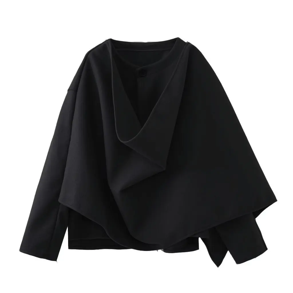 

Women's Asymmetric Shawl Scarf Short Woolen Coat Black European American Style Autumn Winter New Top Coat