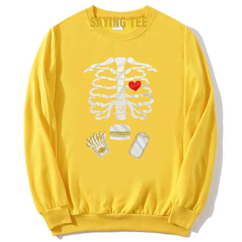Mutterschaft Halloween Skelett T-Shirts Paar Röntgen Baby Schwangerschaft Pullower Pullover Herren Burger Essen Schwangerschaft Ankündigung Top – Detail 3