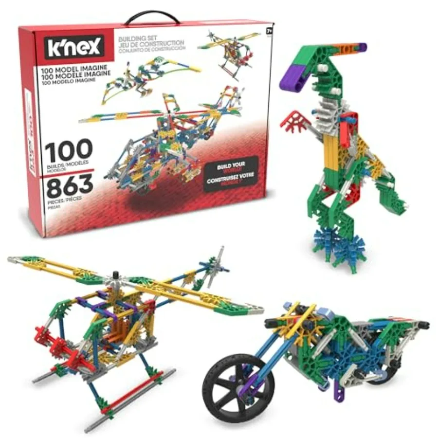 

Конструктор K'NEX 100, 863 детали, набор для сборки STEM, для детей от 7 лет, синие и красные пластиковые элементы, творческая игрушка для конструирования