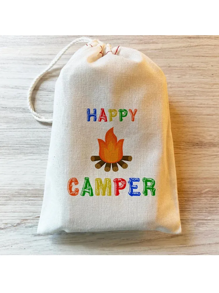 20PCS Happy Camper Multi Colors - Camping Party Favor Bag -Drawstring Cotton Bag Personalized Custom