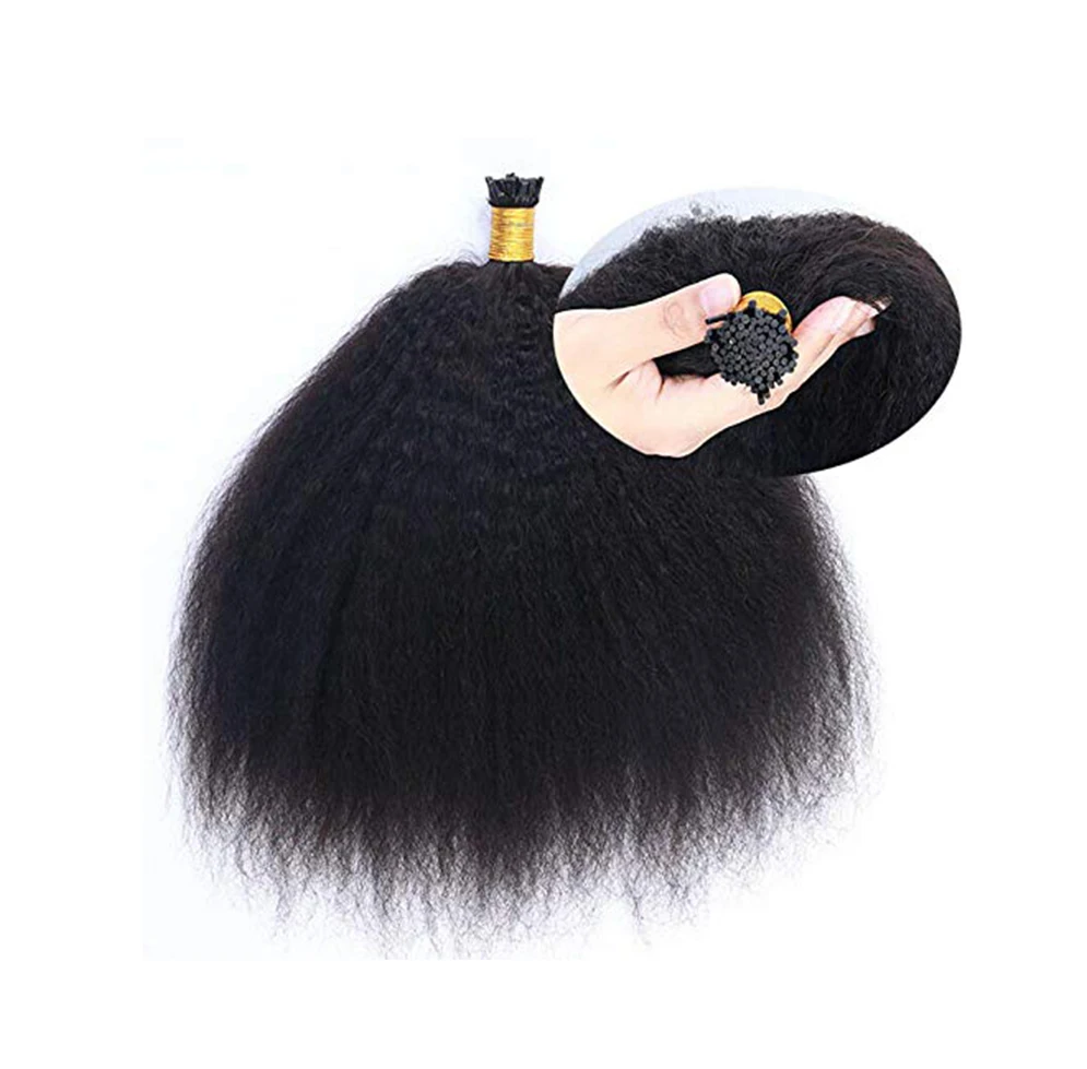 Kinky Straight I Tip Extensions de cheveux pour femmes noires, 100 cheveux humains, KerBrian Stick Tipped, 100 g/paquet, 1g par brin