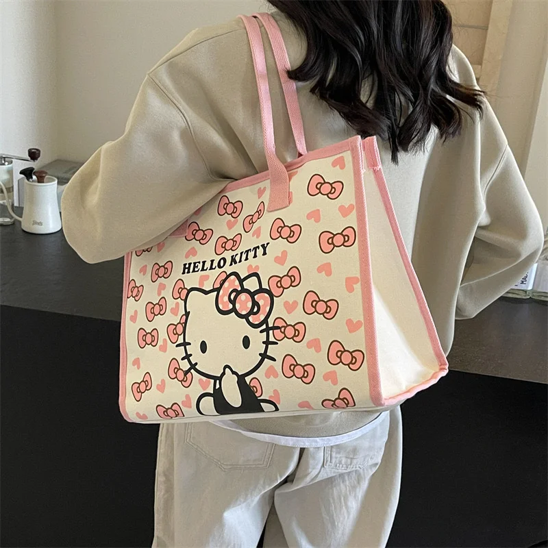 NewCartoon Hello Kitty Cute Versatile Shoulder Bag Large Capacity Book Storage Student Class Commuting BagHandheld Messenger Bag