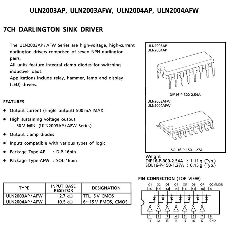 5PCS Code ULN2003AFWG SOIC-16 ULN2003 ULM2003AG Darlington Transistor Driver Chip