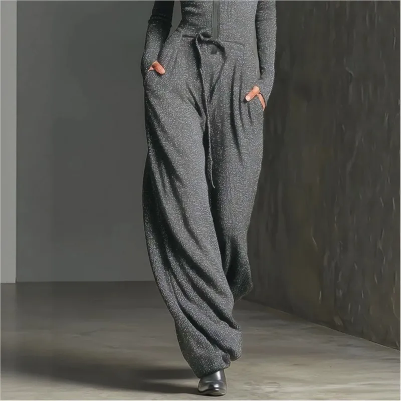 2026 New Autumn And Winter Women's Jumpsuit Solid Color V-neck Slim Fit Fashion Comfortable Retro Simple Wide Leg Jumpsuit Pants