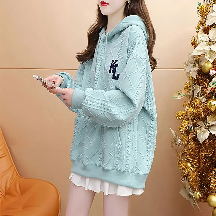 Spring and Autumn New Season Hooded Top Women\'s Embroidered Mid Length Fashion Casual Age Reducing Versatile Top