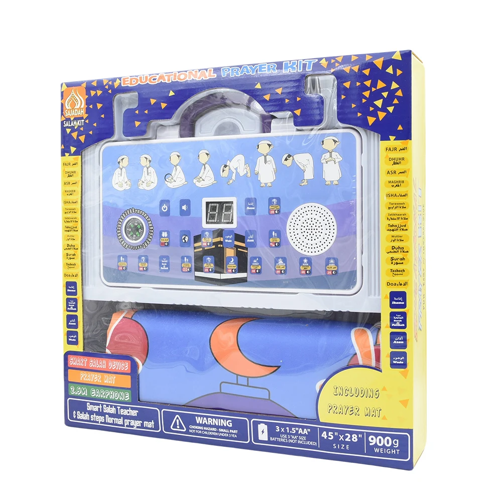 InteractiveTalking Tappetino da preghiera Tappeto educativo Salah Musulmano Regalo per bambini Islam Coperta di culto elettronico Bussola Tappeto