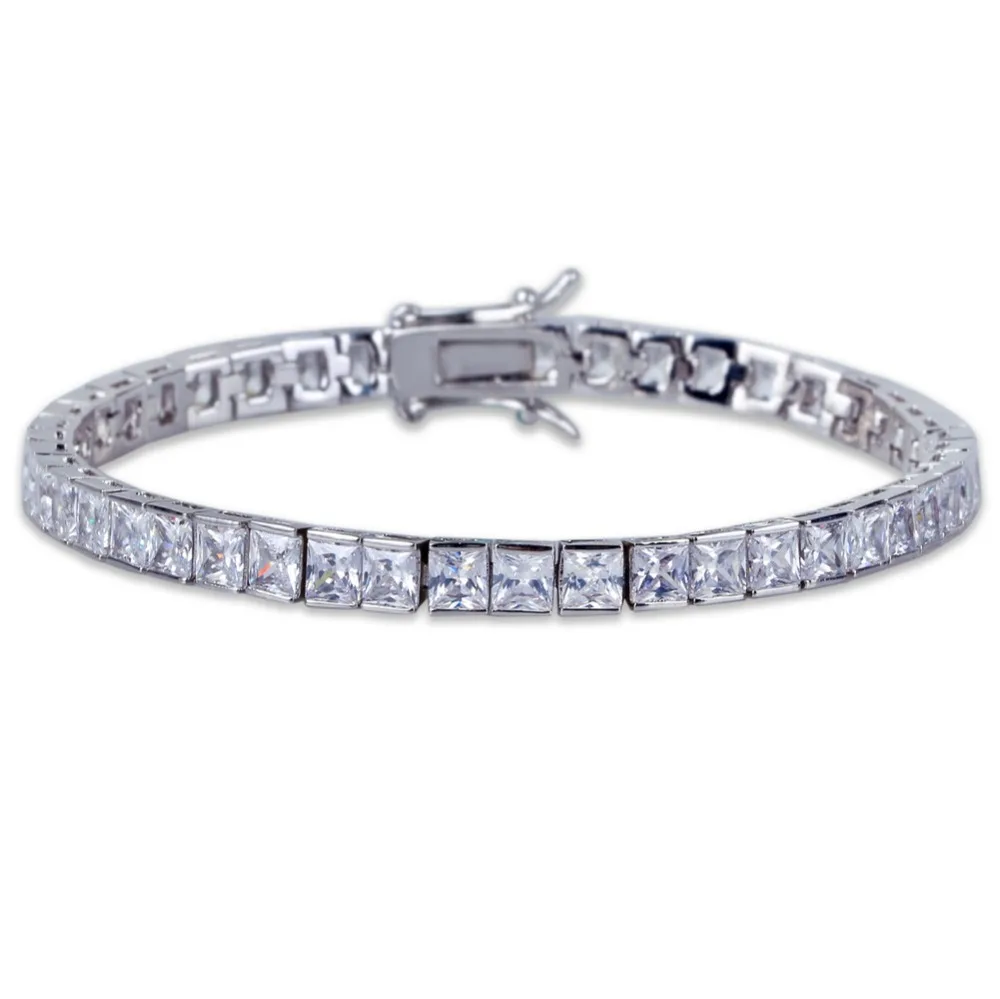 Handmade 4mm Square Diamond Bracelets For Women Men Luxury 925 Silver & 18K Yellow Gold Engagement Wedding Gemstone Jewelry