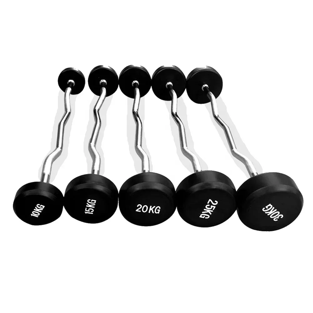 

Black 10-50kg round rubber fixed barbell steel bar chrome-plated barbell weighted straight curl small barbell