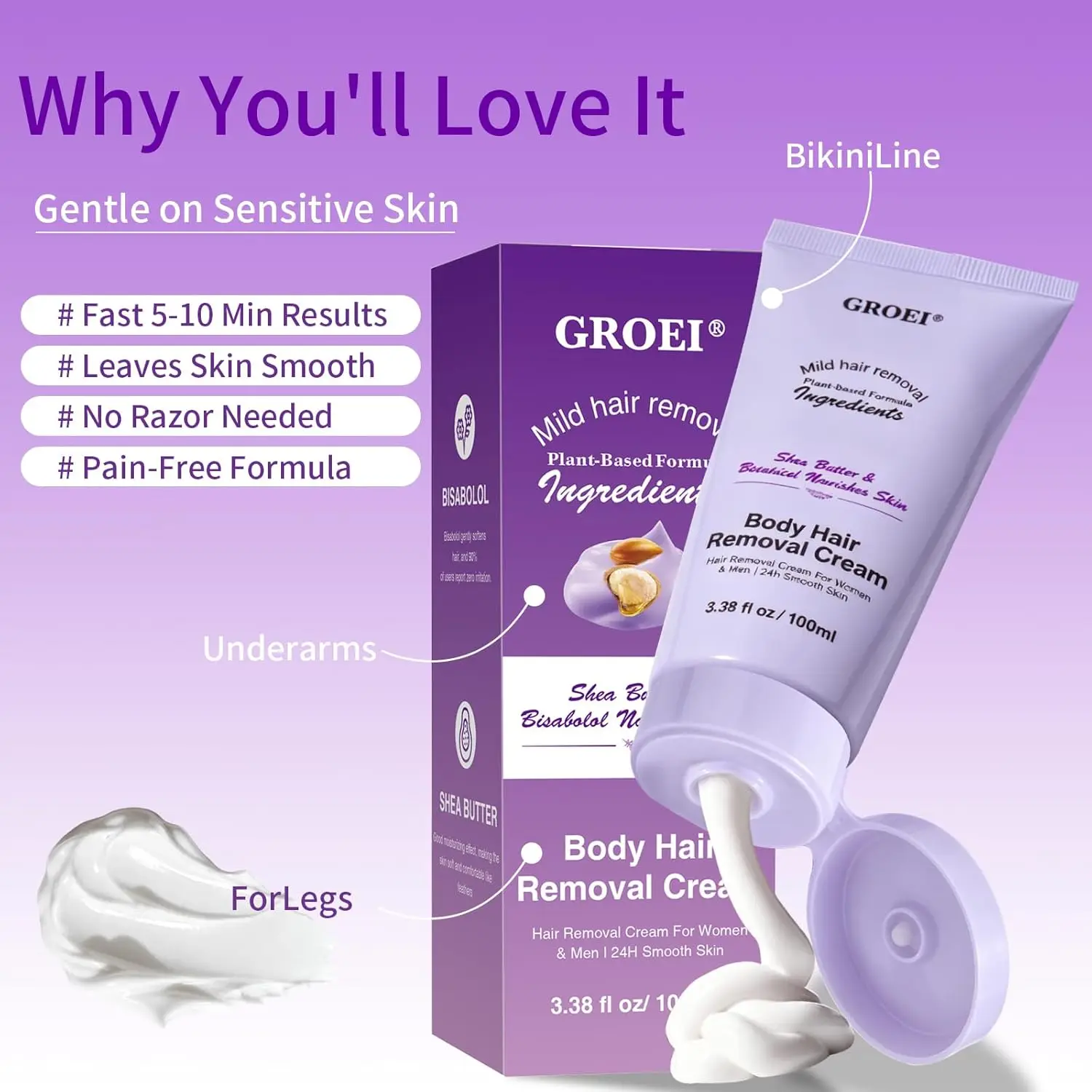 Hair Removal Cream for Women and Men:Private Hair Removal Cream for Body,Underarms, Bikini, Arms & Legs - Painless Flawless Soothing Depilatory Cream for All Skin Types