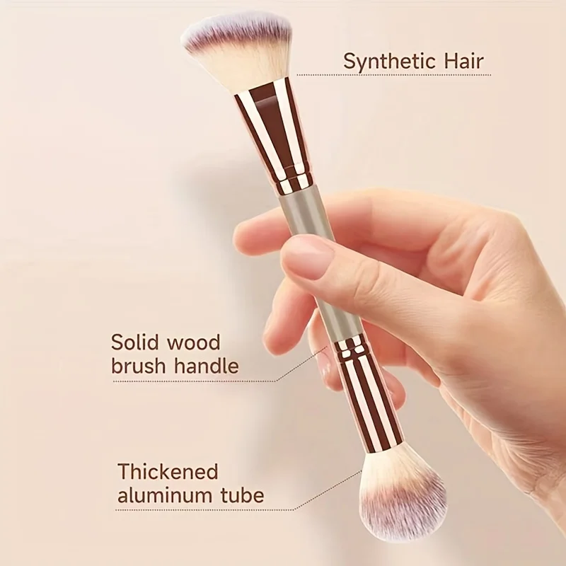 Multifunctional Double Head Makeup Brush Angled Contour & Powder Blush Highlighter Brush Soft Fluffy Cosmetic Make Up Brushes