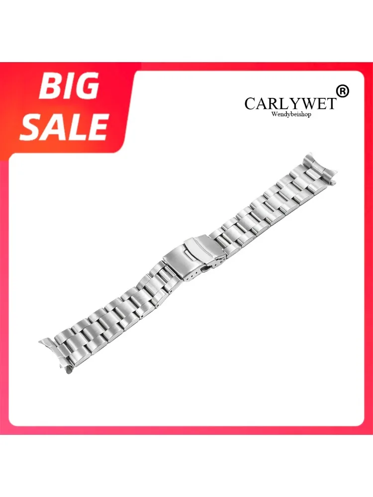 22mm Curved End Watch Band For Seiko SKX007/009/011 CARLYWET Stainless Steel Solid Links Replacement Oyster Bracelet Strap