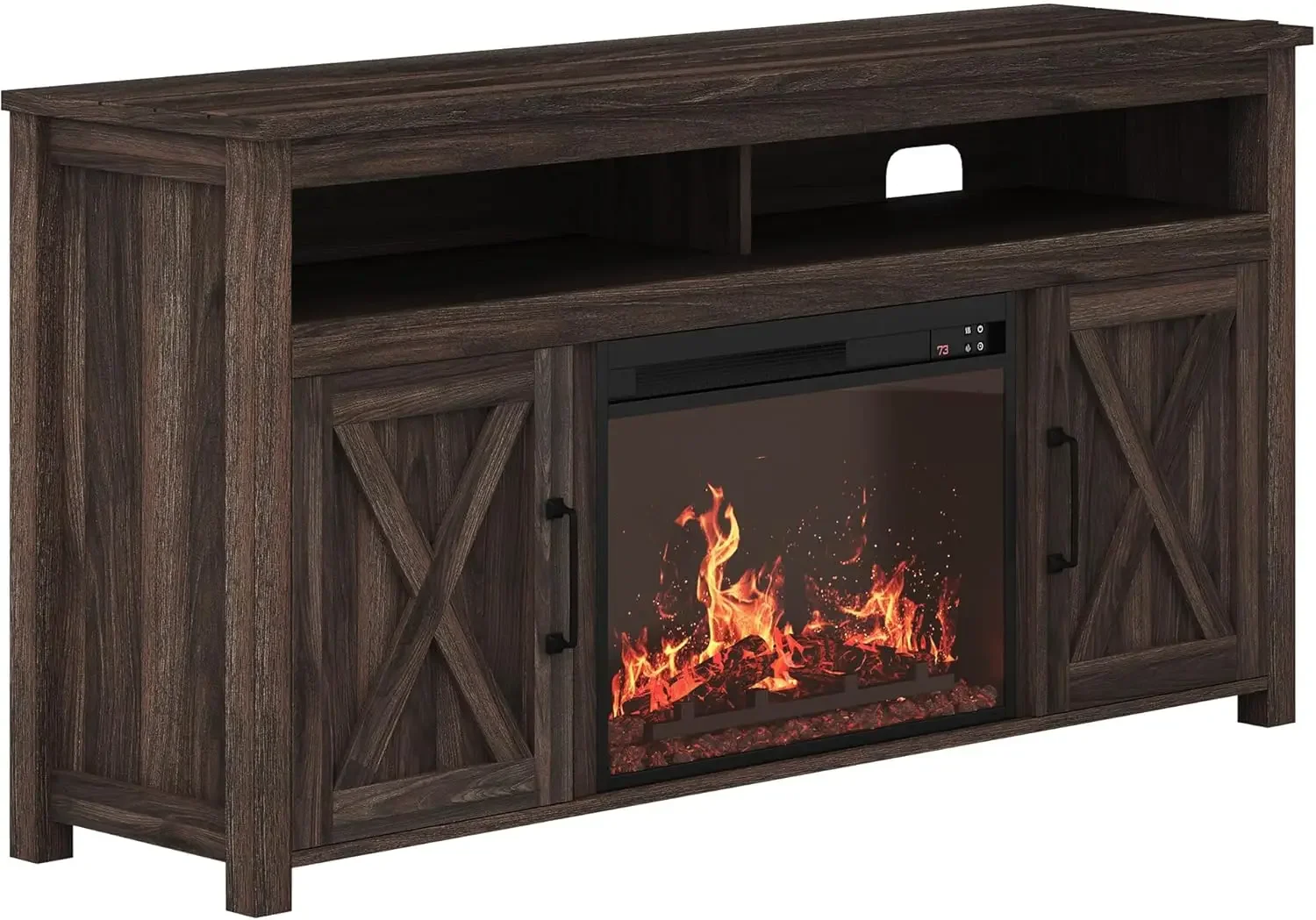 Barn Door Wood Electric Fireplace TV Stand  Cabinets Media Entertainment Center Console Table - Corin (Dark Walnut)