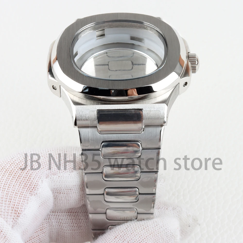40mm Silver Watch Case 25mm Width Strap Solid Stainless Steel for Nautilus NH35 NH36 NH38 Movement 29.8mm Dial Waterproof Cases