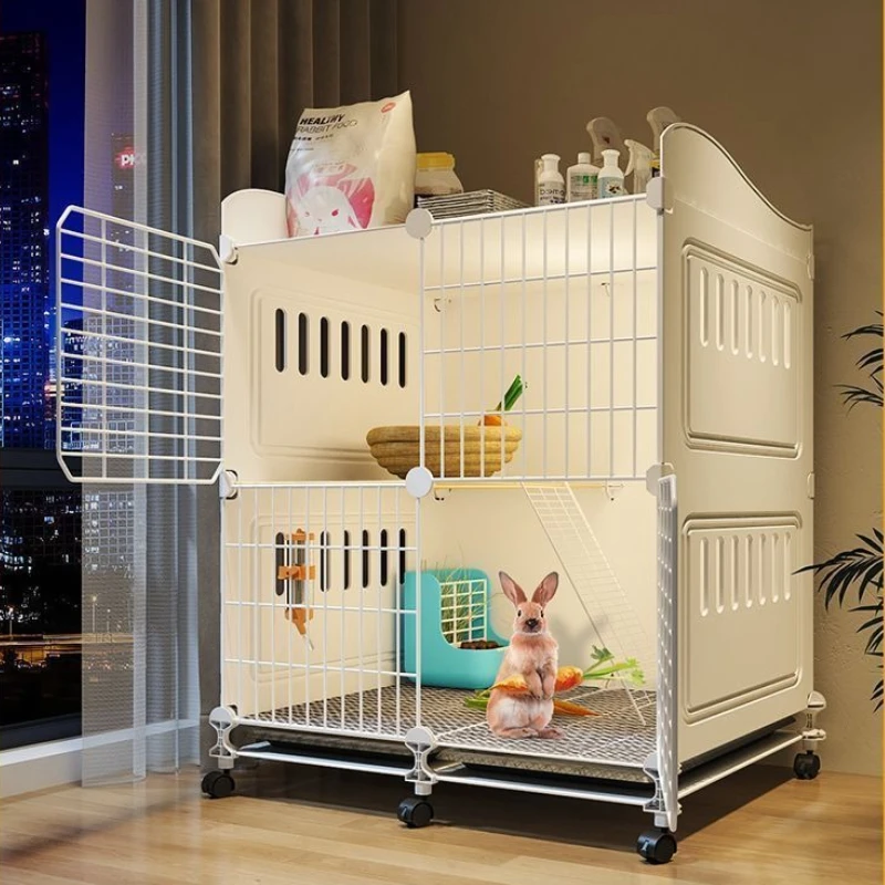 

Large Deluxe Rabbit Cage 2-Story Indoor Habitat with Ramp Automatic Manure Cleaning Guinea Pig Home Spacious Small Pet House