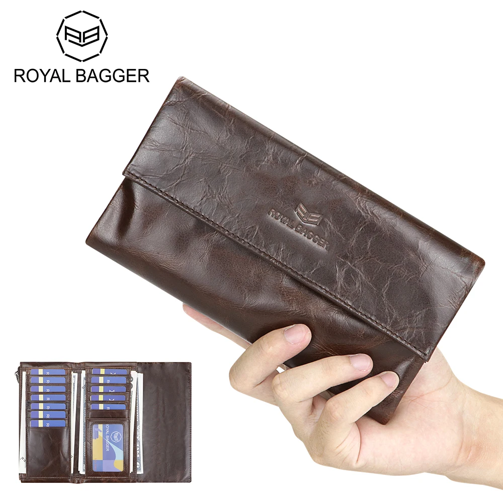 Royal Bagger Vintage Long Wallet for Men, Genuine Leather Clutch Purse, Casual Multi-card Slots Card Holder 1942