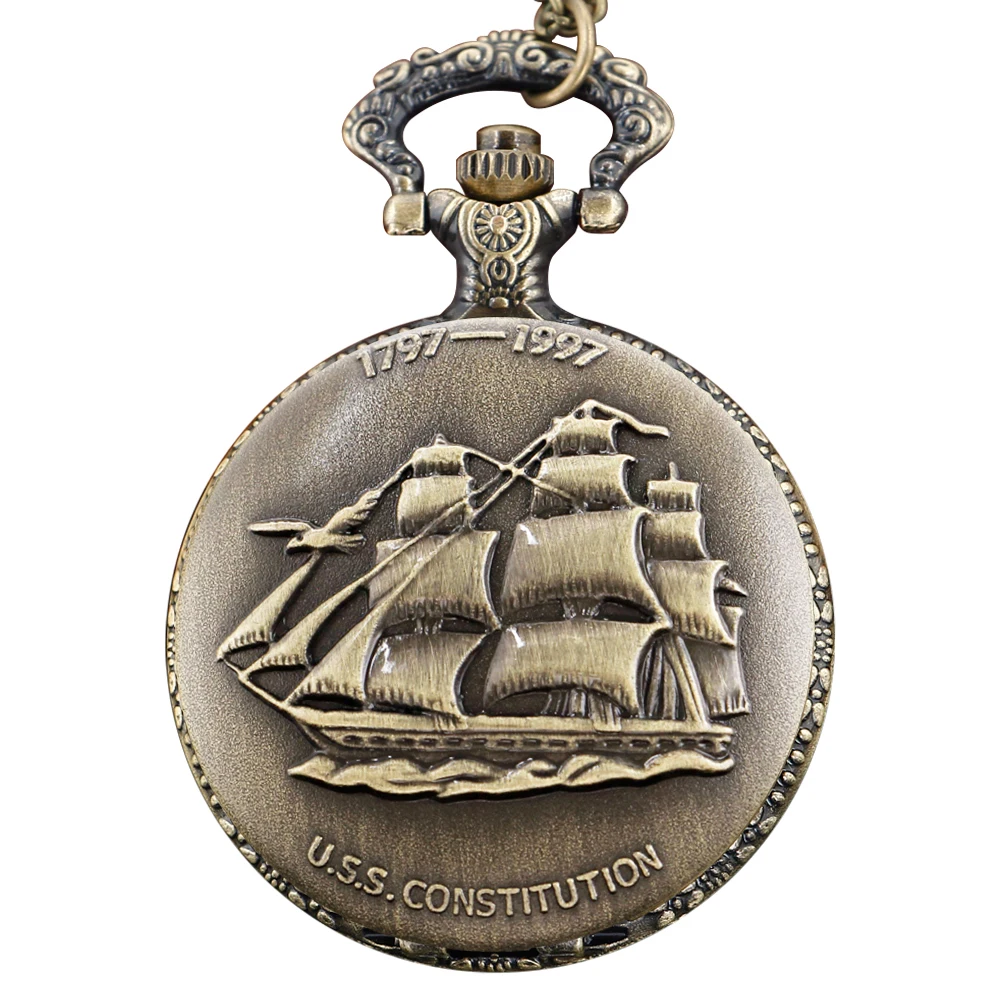 جديد خمر البرونزية البحر أفرلورد المراكب الشراعية ساعة جيب كوارتز موضة وقت صغير جوهرة قلادة ساعة الرجال والنساء هدية قلادة