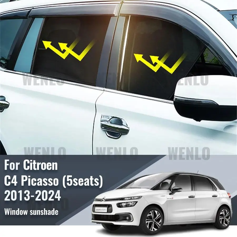 For Citroen C4 Picasso 5seats 2013-2023 Magnetic Car Sunshade Front Windshield Mesh Curtain Rear Side Window Sun Shade