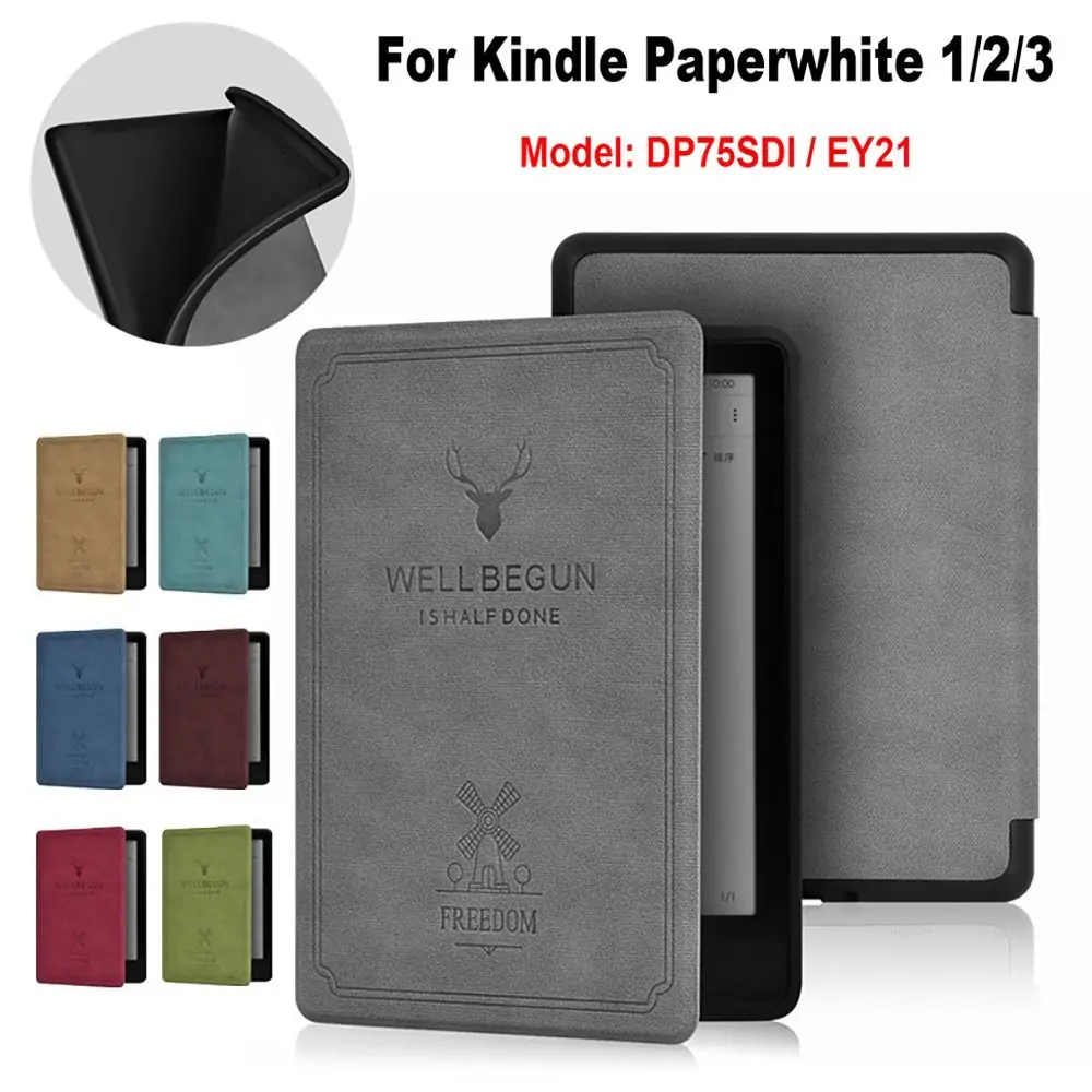 Funda inteligente de cuero PU para lector electrónico, carcasa protectora a prueba de golpes DP75SDI, Auto Sleep/Wake para Kindle Paperwhite 1/2/3, 6 pulgadas