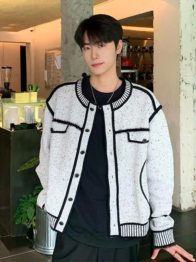 

Contrast Color round Ne Knitted Sweater Jaet Men's Loose Fit Autumn Faion Casual Sle Polyester Fiber Long S...