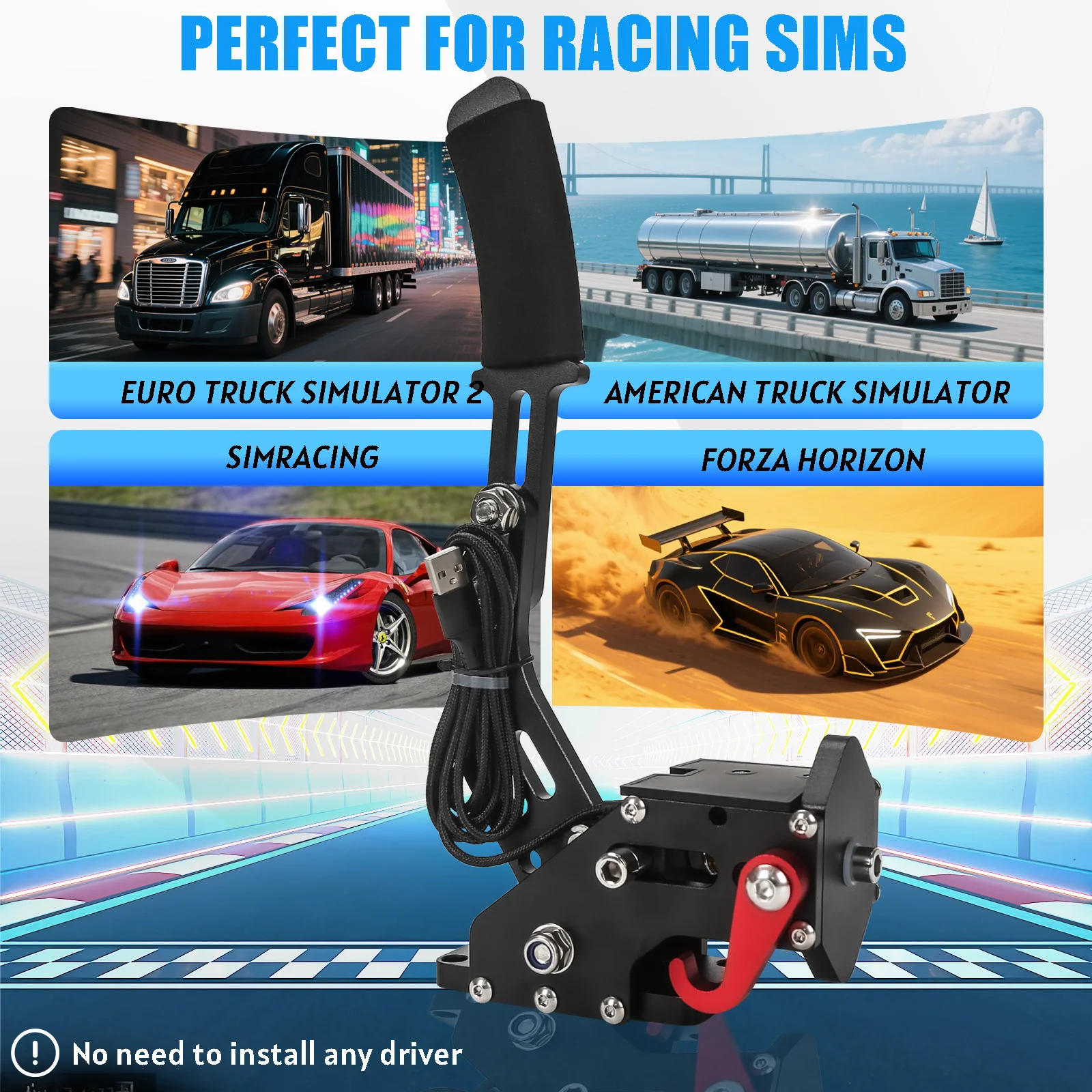 USB Handbrake with Clamp for Logitech G923/G29/G27/G25 Hall Sensor PC Racing Drift Game SIM for Horizon ETS ATS WRC