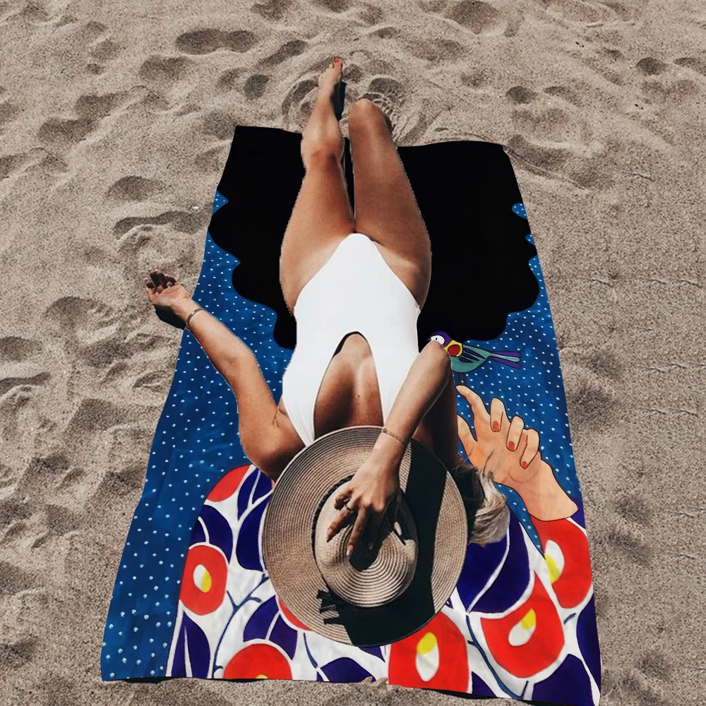 

Fashion Colorful Flower Hair Girl Big Microfiber Beach Towels Quick Dry Towel Sand Beach Towels Pool Towel For Travel Swim Pool