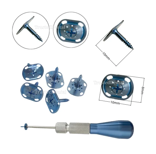 

Набор дентальных винтов GBR с широкой головкой для поддержки и расширения десны, синий драйвер для костной регенерации