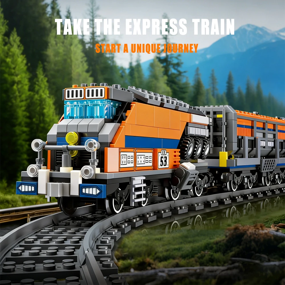 

Vintage Classic Railway Express Train Model Building Blocks Retro Locomotive Assembly Bricks Nostalgic Collectible Toy For Adult