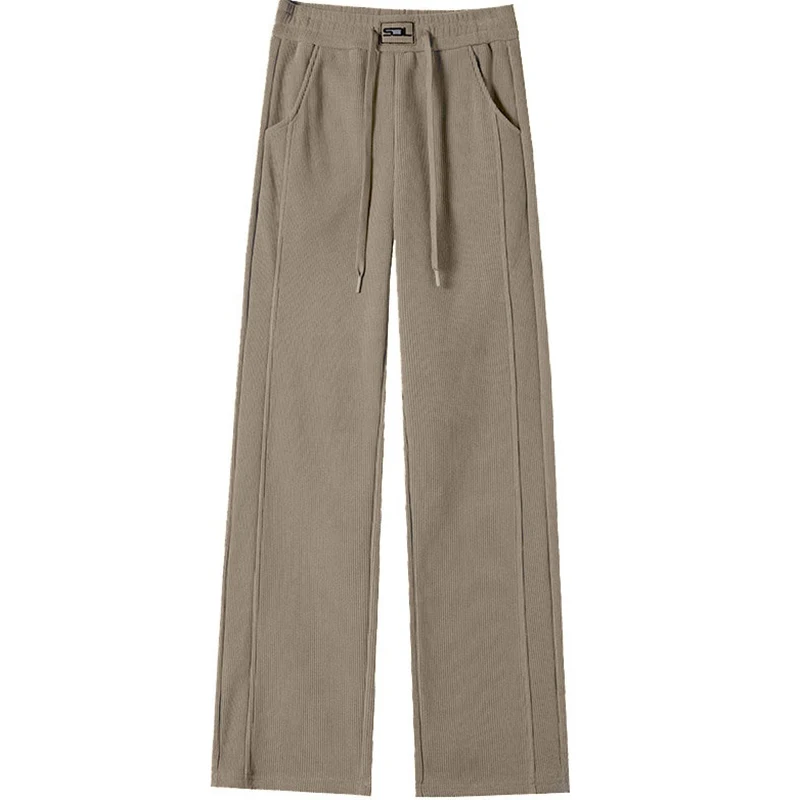 2024 Women Winter Retro Style Comfortable High Waisted Long Pants Lady Chic Leisure Wide Leg Straight Leg Plush Thermal Trousers