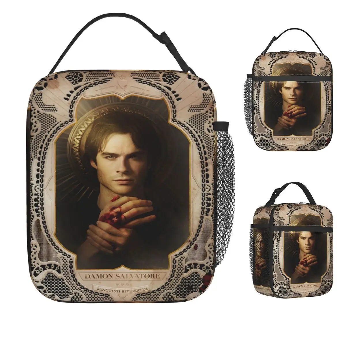 

The Vampire Diaries Damon Salvatore Lunch Bag Fashion Lunch Box For Portable Zipper Cooler Bag Designer Thermal Tote Handbags