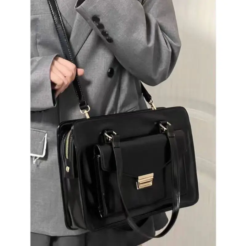 JIAERDI Vintage Black Shoulder Bag Briefcase Women Preppy Style Pu Leather Jk Handbag Ladies Large Capacity Casual Handbags Y2k