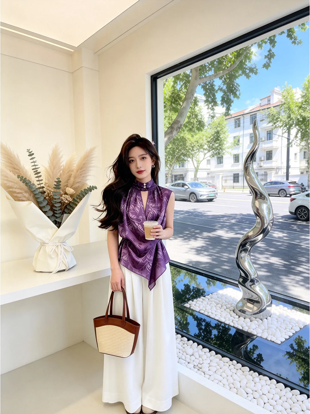 

Elegant Purple Printed Blouse Women's Sleeveless Waist-Cinched Shirt New Chinese Style Beautiful Age-Defying Summer 2026