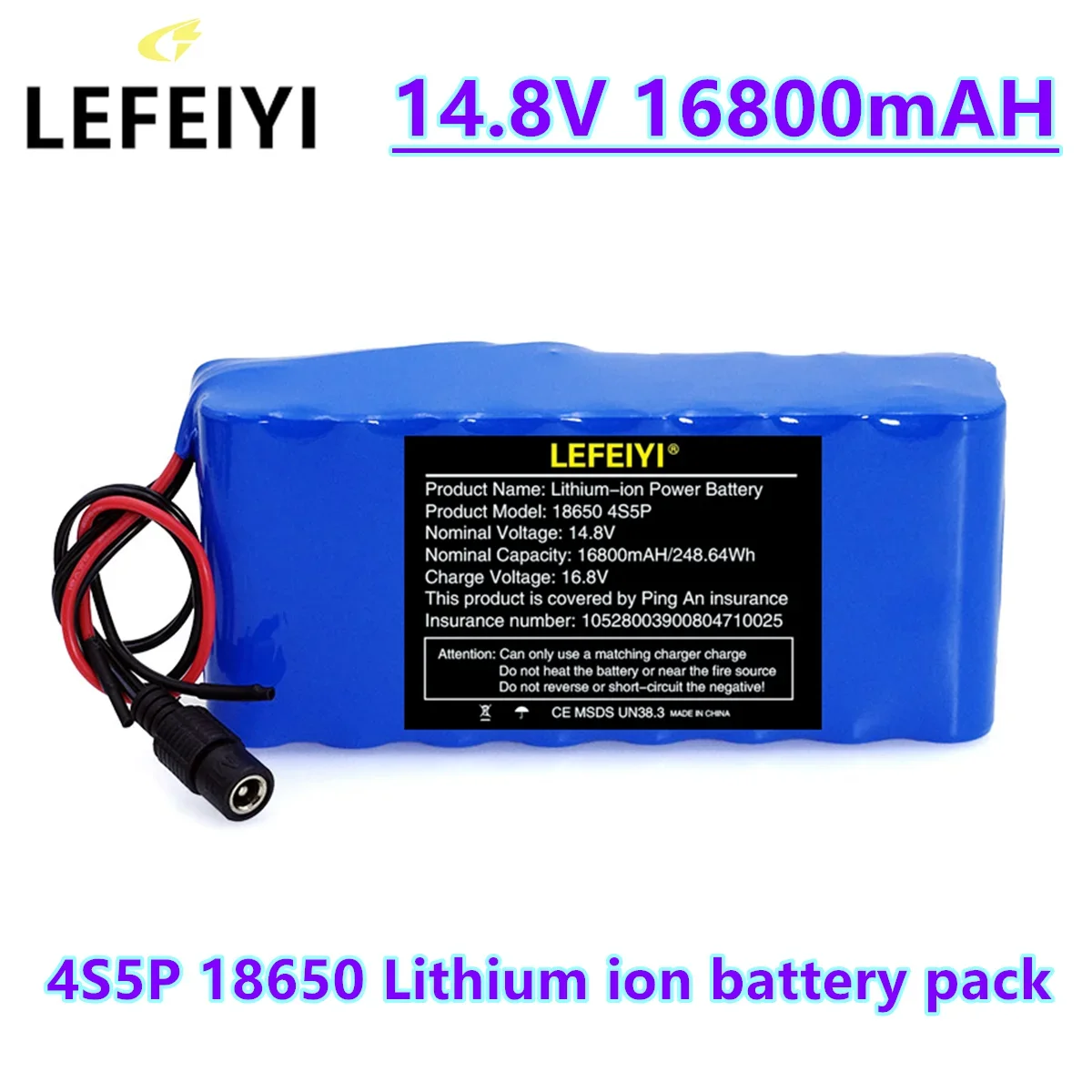 

Large Capacity 14.8V/16.8V 16.8Ah 4S5P 16800mAh 18650 Lithium Rechargeable Battery Pack with BMS Light LED Lamp POWER