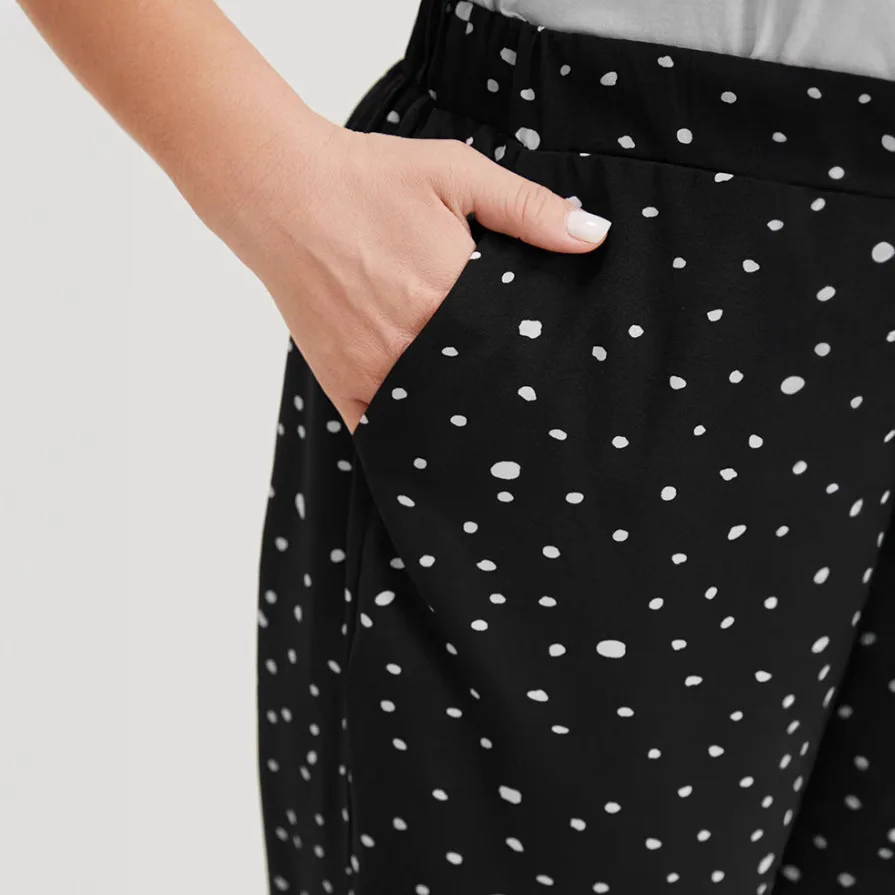 جديد البولكا نقطة الرباط جيب الشق السراويل للسراويل النسائية أزياء واسعة الساق عارضة