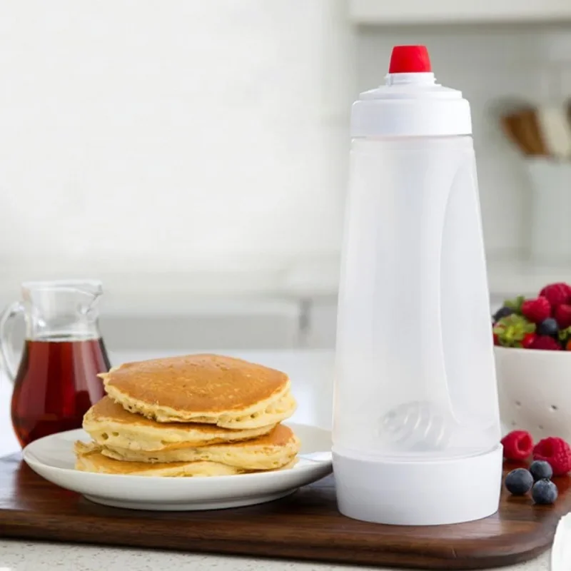 

Manual Hand Crank Batter Mixer Bottle with Measurement Scale and Whisk Ball for Pancakes Waffle Batter Dispensing Kitchen Tool