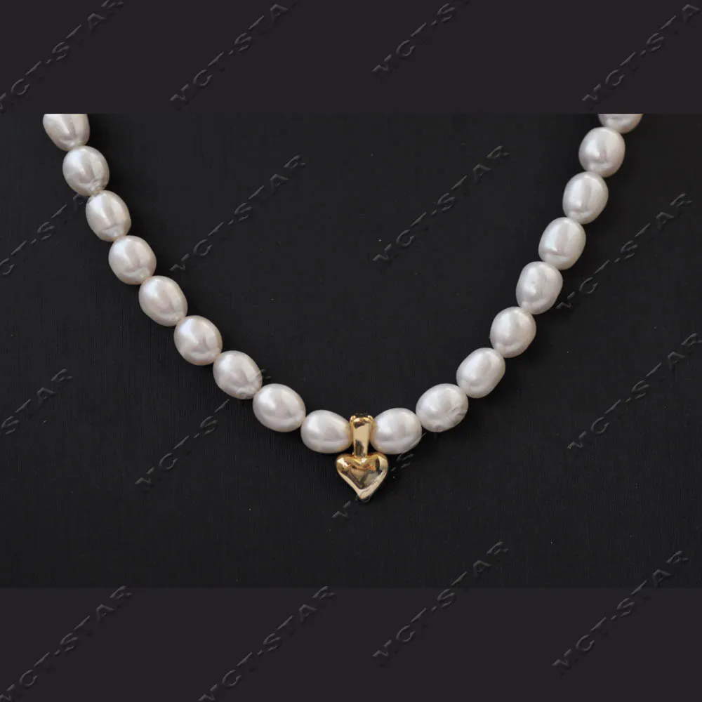 

MCT·STAR A+ 16~18'' 8mm White Rice Freshwater Pearl Necklace Heart Pendant (Z14375)