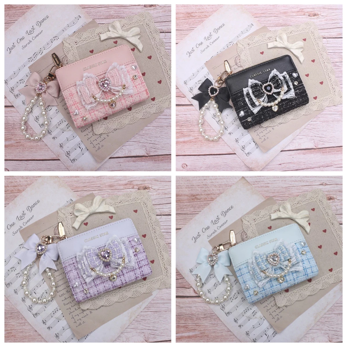 

Handmade Original Mine Series Mass Production Sweetheart Girl Kawaii Change Bag Lolita Bow Pearl Rhinestone Pendant Wallet Woman