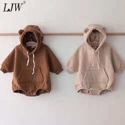 Baby clothes fall/winter boys plush ear sweatshirt romper girls baby newborn hooded one-piece romper jumper + fleece pants