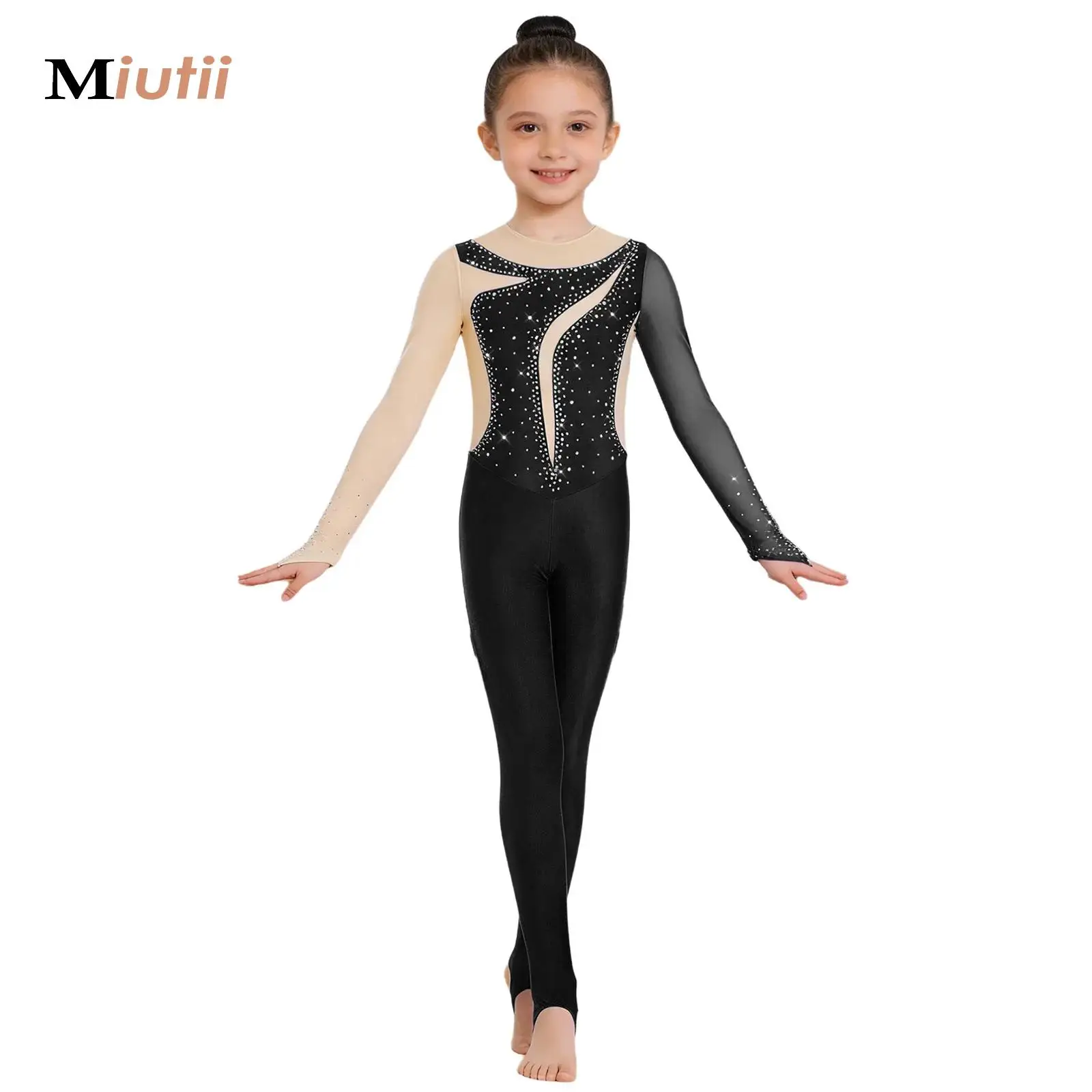 

Kid Yoga Acrobatics Skating Leotard Bodysuit Long Sleeve Ballet Gymnastics Jumpsuit Girl Children Performance Practice Dancewear