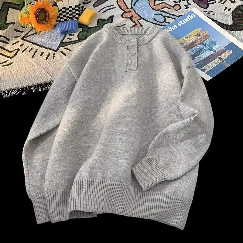 

American Sle Henry Collar Knitwear Men's Casual Pure Color Sweater Autumn Winter Soft Polyester Faion Urban Men's Sweater