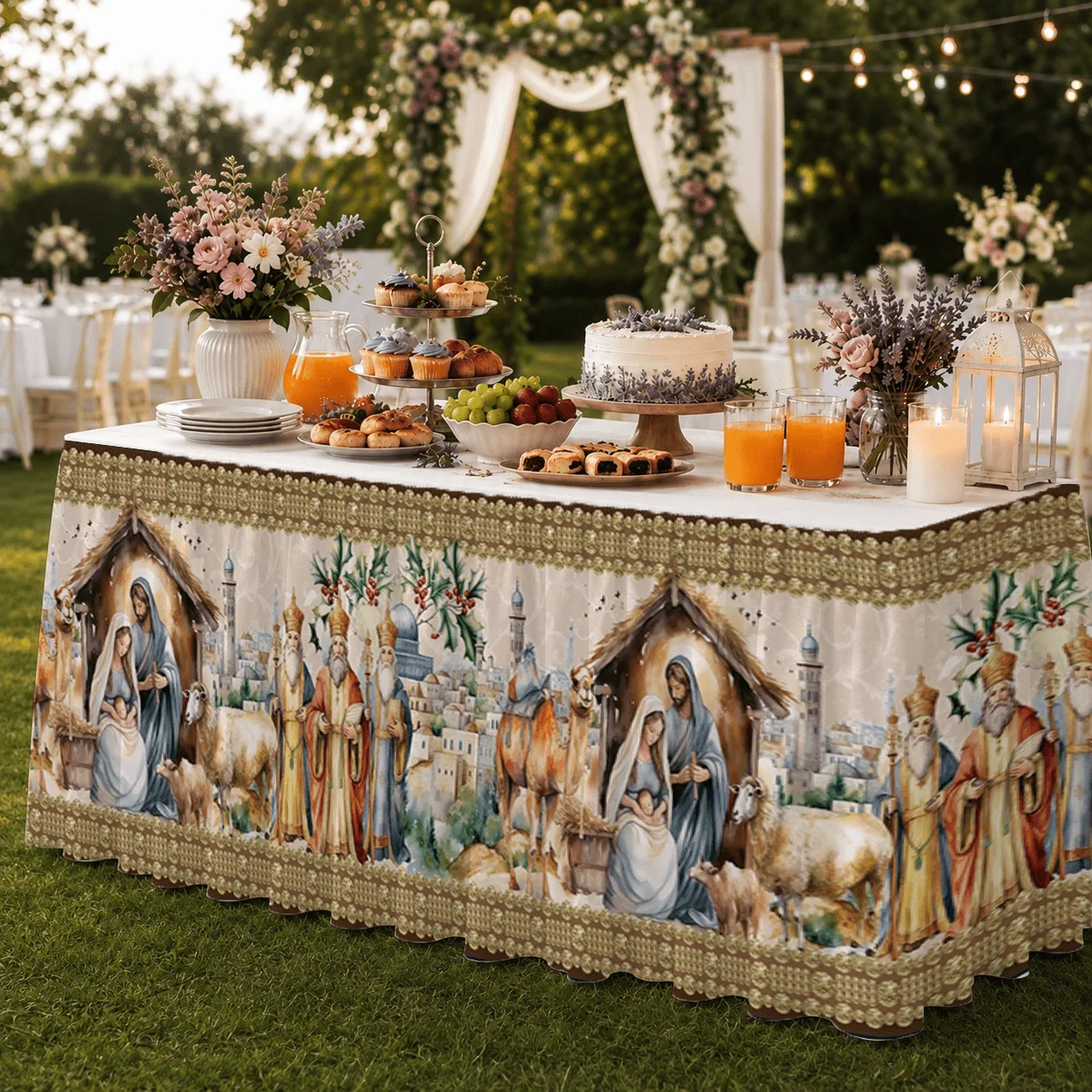 1 table skirt for religious Christmas-themed parties