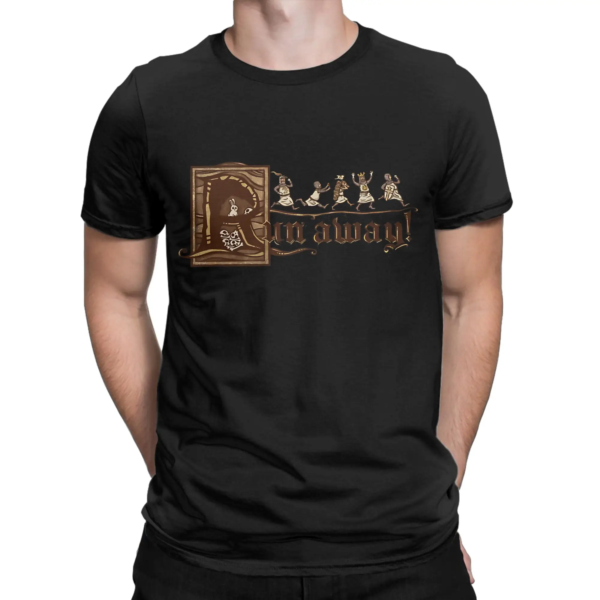 Run Away Graphic 100% Cotton T-Shirt Monty Python and the Holy Grail Tees Tops For Men