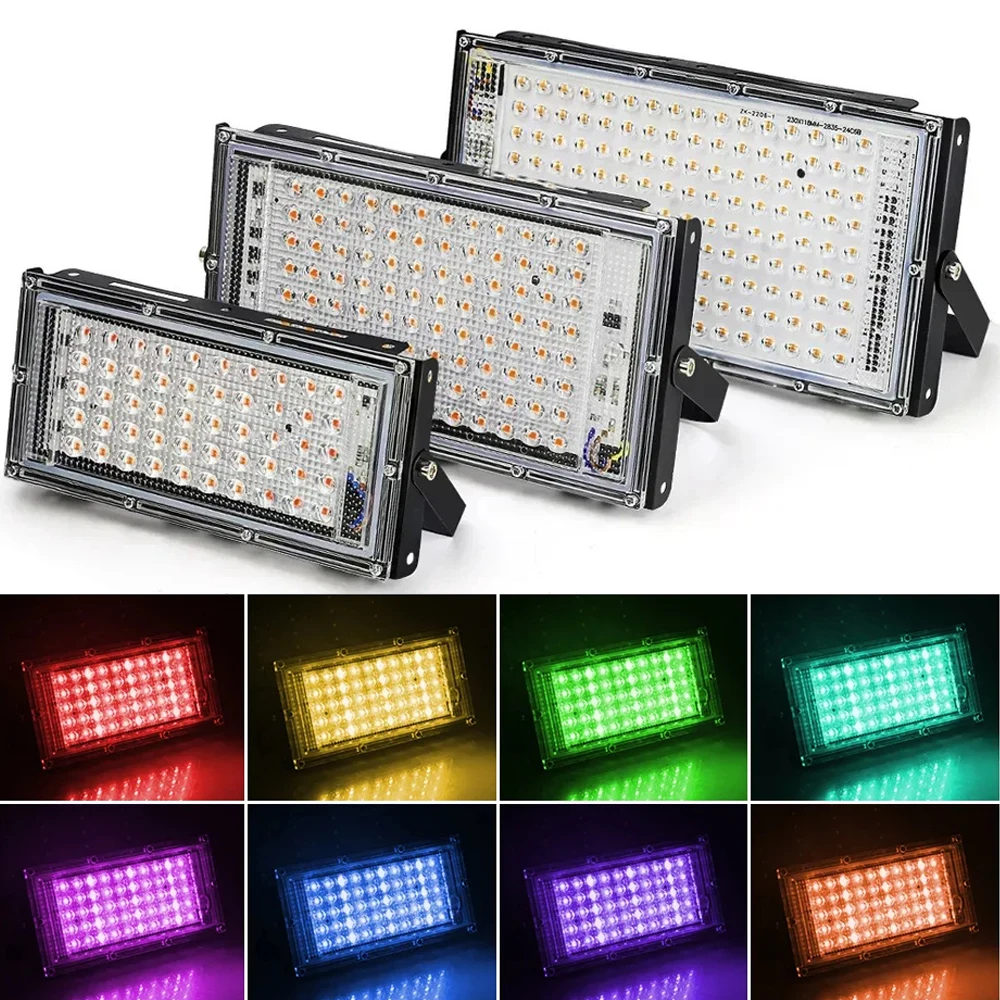 

50W 100W 300W RGB Flood Light Outdoor Spotlight Lighting IP65 Waterproof LED EU Plug Floodlights With Remote Control AC 220V