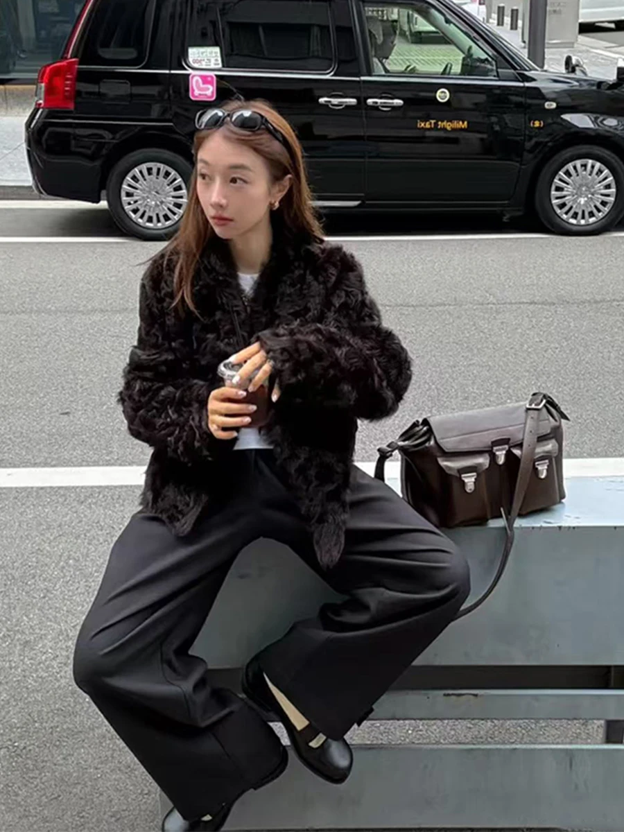 

Экологичная женская утепленная куртка из искусственного меха с V-образным вырезом, на молнии, с длинными рукавами, из полиэстера