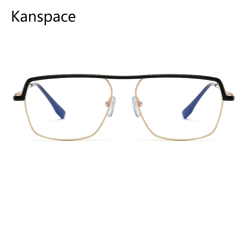 

Kanspace Men Square Glasses Anti Blue Light Blocking Computer Eyeglasses Frames Optical Myopia Metal Vintage Spectacles 95919