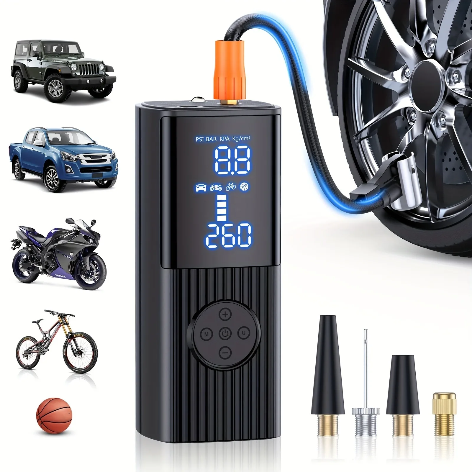 Tire Inflator Portable Air Compressor-180PSI & 20000mAh Portable Air Pump, Accurate Pressure LCD Display, 3X Fast Inflation For