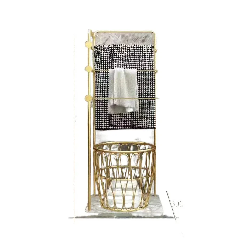 Light luxury bath towel rack, high-end bathroom rack, floor-to-ceiling wrought iron simple modern bathroom towel rack,