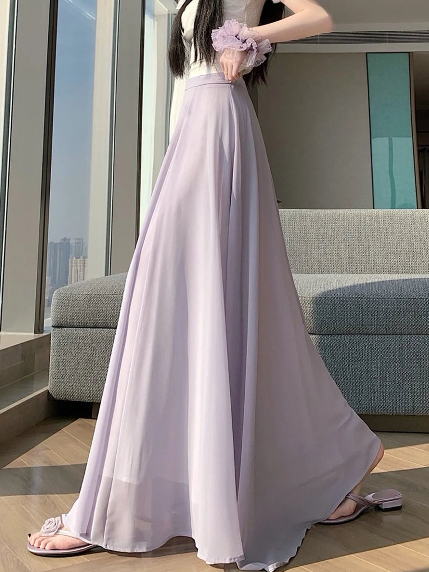 

Summer Women's A-Line Midi Skirt Maxi Gown Soft Comfortable Polyester Fabric High Waist Side Zipper Long Skirt Floor-Length