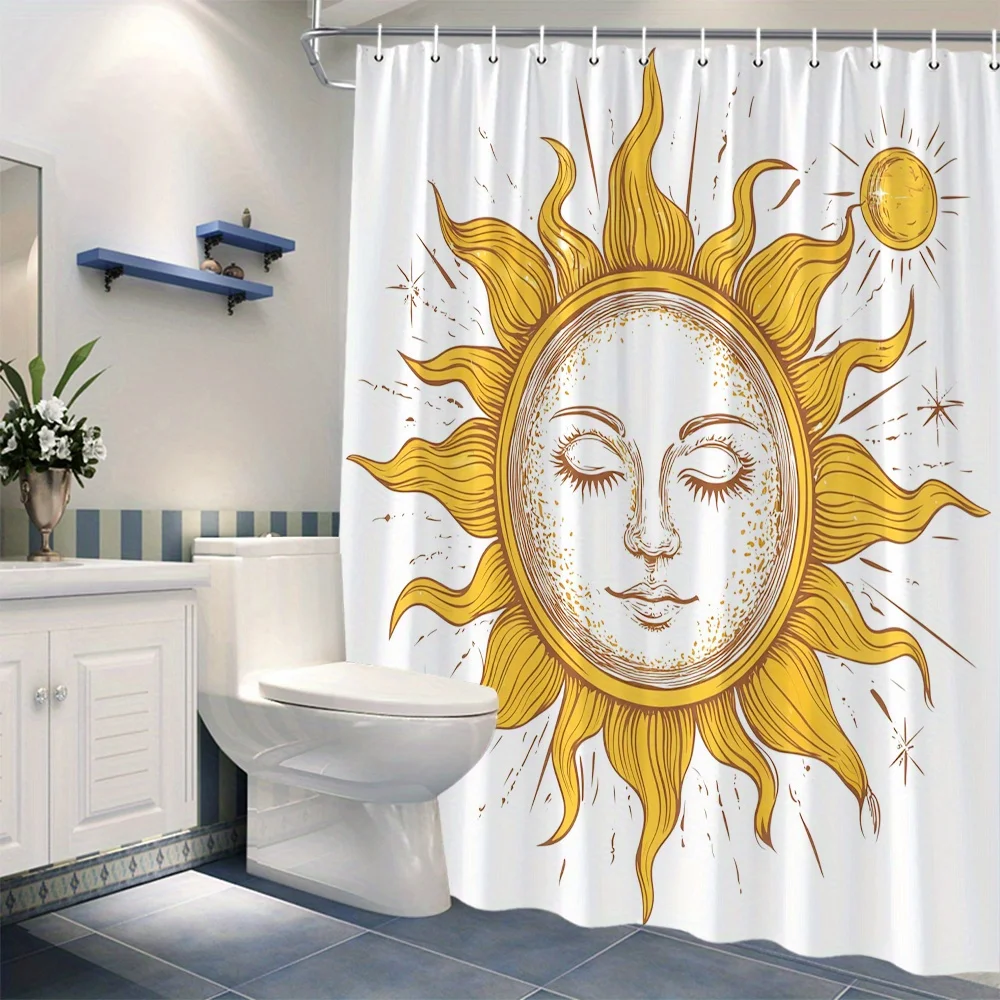 Vintage Sunburst Solar Shower Curtain Waterproof Boho Chic Tropical Bathroom Decor Aesthetic Modern Nautical Wall Art Curtain